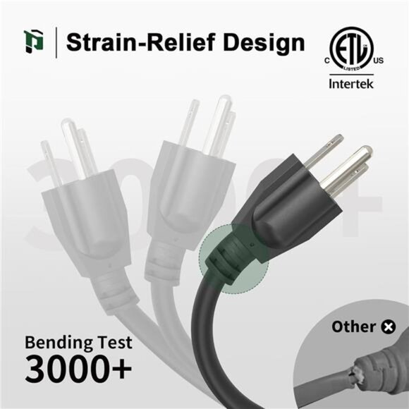 Outdoor Extension Cord 25 FT Waterproof, 16/3 Gauge Black Heavy Duty 3 Prong - Picture 5 of 7